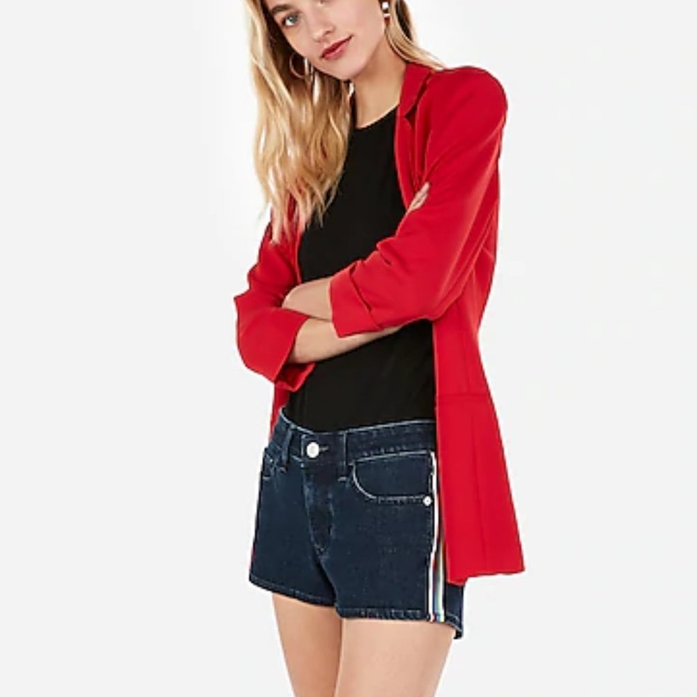 EXP Low Rise Dark Wash Rainbow Side Jean Shorts 8